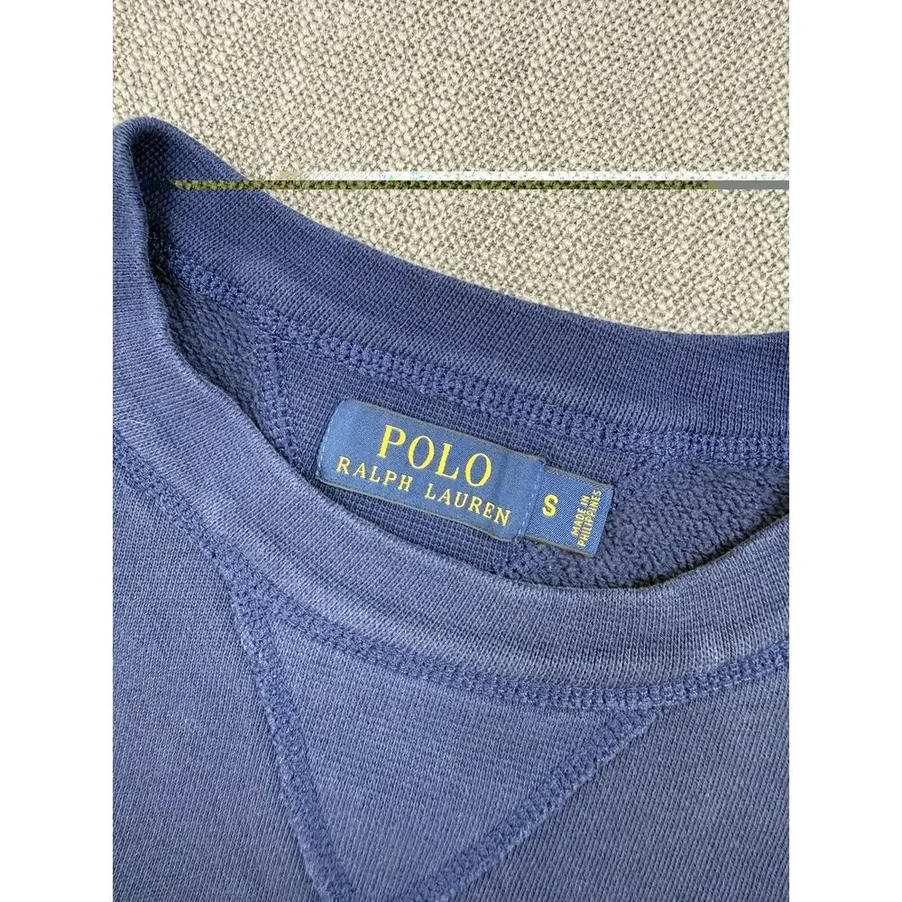 Polo Ralph Lauren Sweatshirt Small Blue Fleece Crewneck Spell Out Logo